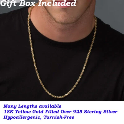 Collar de cadena de cuerda hipoalergénico de 20" 2 mm de oro amarillo de 18 quilates sobre plata de ley Foto 1 de 4