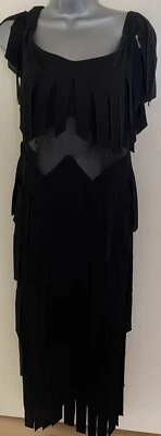 Vestido vintage Emma Somerset negro con flecos anchos escalonados con malla cintura talla grande Foto 1 de 4