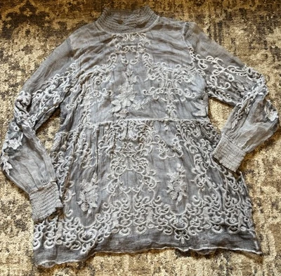 Мягкое окружение серый шелк вышитый кружева шифоновое туника верхний размер средний - Изображение 1 из 4
