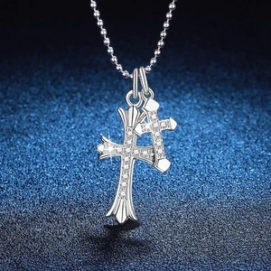 VVS1 Moissanite Cross Pendant Necklace Men Women 925 Sterling Silver GRA Hip Hop - Picture 1 of 12