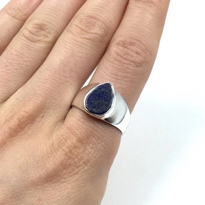 Anello con sigillo in argento 925 lapislazzuli blu da uomo gioiello fascia... - Immagine 1 di 4