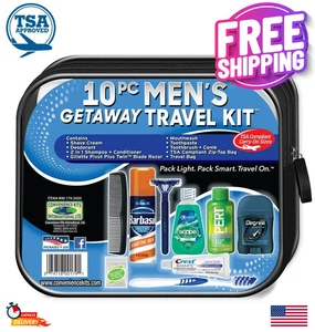 10pc Men's Getaway Travel Kit Shampoo Mouthwash Toothbrush & More TSA Approved - Picture 1 of 8