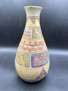 Vintage Signed  Central American Portugal Carved/Etched Pottery Vase - 10” - Picture 1 of 6