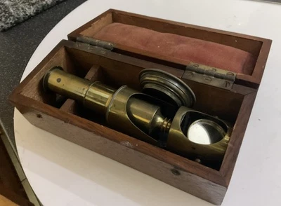 Antique Pocket Field Microscope English Brass InstrumentnEdwardian C.1910 - Image 1 of 4