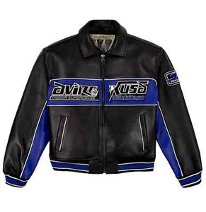 New Avirex Men’s Black Spider Racer Jacket Premium Cowhide Leather Biker Jacket - Picture 1 of 3