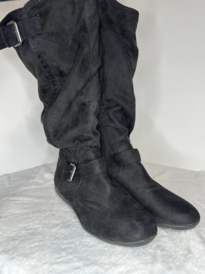 Botas hasta la rodilla de gamuza sintética talla 9 REPORT holgadas holgadas con hebillas laterales con cremallera Foto 1 de 4