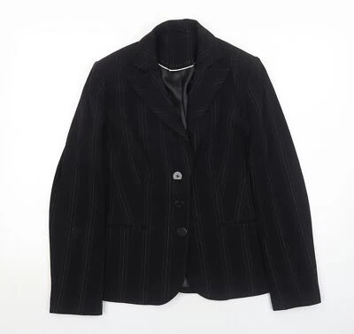 New Look Womens Black Striped Polyester Blend Blazer Size 12 - Image 1 of 4