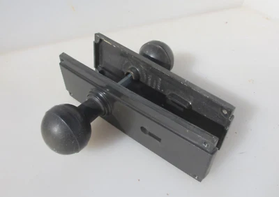 Vintage Door Knobs Handles Plates Art Deco Antique Old 1932 Black Plastic - Image 1 of 4