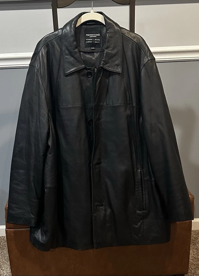 Gabardina vintage de cuero genuino negro para hombre Pronto-Uomo talla mediana Foto 1 de 4