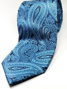 COUNTESS MARA Handmade 100% Silk Tie Men's Blue Paisley Necktie NEW - Picture 1 of 4