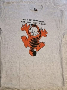 Vintage Garfield T-shirt All I Got From Malta XXL  Pro Team Athletic Gray - Picture 1 of 4