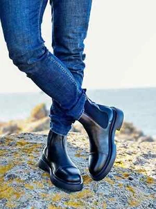 %100 Genuine Leather Mens Chelsea Boot - Sport Casual Man Chelsea Boot - Picture 1 of 34