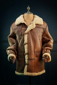 Giacca pelle parka B3 inglese vintage anni 80 stile WW2 B7 pelle di pecora artica "L" - Foto 1 di 18