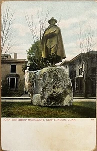 New London Conneticut John Winthrop Monument Antique Postcard c1900 - Picture 1 of 5
