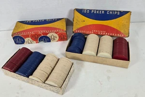Vintage Van Dyke geprägt Fleur de Lis geräuschlos unzerbrechlich Pokerchips 2 Boxen - Bild 1 von 5