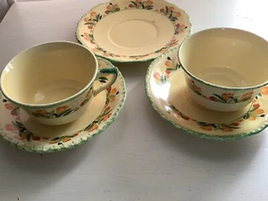 Vtg. Steubenville Set Of 2 Cups And 3 Saucers With Tulips - Picture 1 of 5