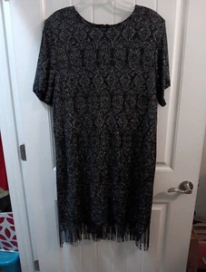 Vintage 80er schwarz silber Drop Waist Kleid offen Strick Shell Sharade Nites 22W - Bild 1 von 14