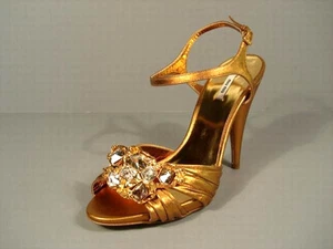 Miu Miu Prada 36/6 Silk Gold Gathered Leather Big Stones Platform Sandals Shoes - Picture 1 of 1