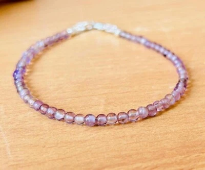 紫色紫水晶 5-6 毫米光滑圆形宝石珠女式美丽手链 6-8 — 第 1/4 张图片