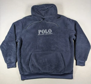 Polo Ralph Lauren Hoodie Mens Size 2LT Blue Cortina Pullover Fleece High Pile - Picture 1 of 10