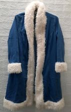 New Social Collusion Fur Trim Long Open Denim Coat Blue Size 2
