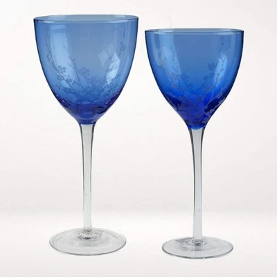 Copos de vinho azul cobalto flor de cerejeira Mikasa | Conjunto de 2 | Excelente - Imagem 1 de 4