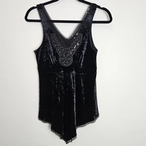 Express Damen Babydoll Tanktop Größe S Samt verziert Pailletten Schmuck Y2K - Bild 1 von 11