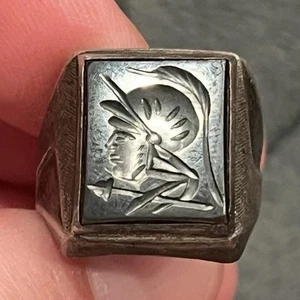 Sterling Silber Herren Ring mit römischem Soldaten Hämatit Intaglio 7,5 Antik 8g - Bild 1 von 6