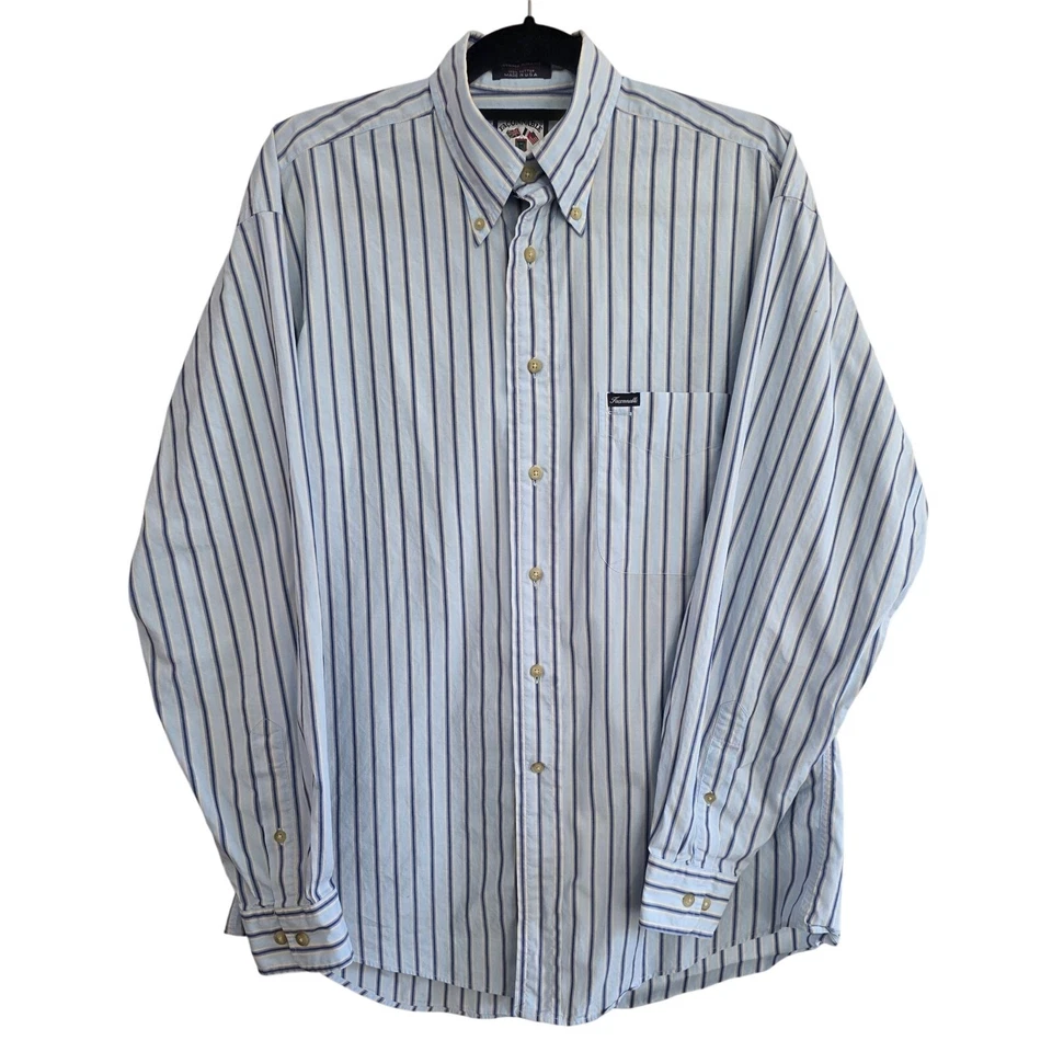 Camisa Faconnable Con Botones Para Hombre M Azul Crema Rayas 100% Algodón Hecha en EE. UU. Foto 1 de 4