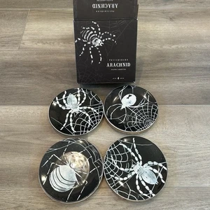 Pottery Barn Arachnid Plates Set Of 4 Spiders Halloween Spooky - Picture 1 of 10