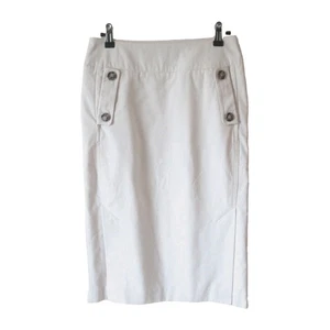 Reiss Lyles Skirt Stone Cream Size UK 6 Cotton Denim Pencil Over Knee High Waist - Picture 1 of 8