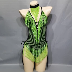 Sequins Beaded RAVE Dancer Carnival Costume EDC Party Night Club Bar Bodysuit - Picture 1 of 4