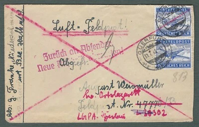 DR, 31.7.43, Querfurt, Luftfeldpost  An Absender zurück. Neue Anschrift abwarten - Bild 1 von 4