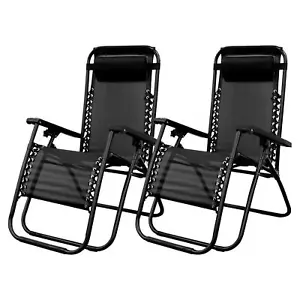 Set of 2 Zero Gravity Chairs Garden Recliner Chairs with Adjustable Head Rest - Picture 1 of 7