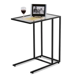 Coffee Tray Side Sofa End Table Ottoman Couch Stand TV Lap Snack W/Glass Top New - Picture 1 of 9