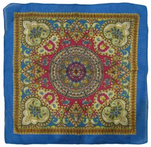 (2 Pack) 22"x22" Ornate Paisley Mosaic Multi Color Blue 100% Cotton Bandana - Picture 1 of 1