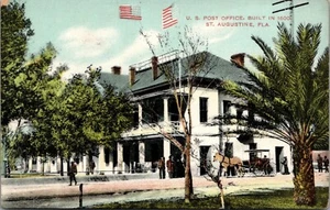 St Augustine FL~Surrey w/Fringe on Top Parked by US Post Office~Men @ Door~c1910 - Picture 1 of 3