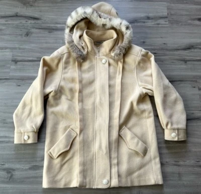 Abrigo DE COLECCIÓN HERMAN KAY Mezcla de Lana Piel Sintética Con Capucha Cremallera Completa Para Mujer Talla L Foto 1 de 4