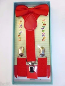 New Baby Toddler Kids Child Red Suspenders Bow Tie Gift Box Set USA SELLER - Picture 1 of 3