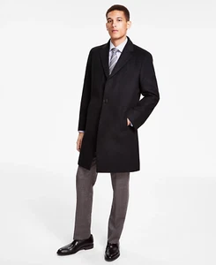 BNWT Kenneth Cole Reaction Mens Classic-Fit Solid Black Overcoat (44S) - Picture 1 of 3