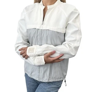 CHANEL Sport Vintage 01P CC Mark Logo Zipped Jacket #36 White Gray Cotton - Picture 1 of 17