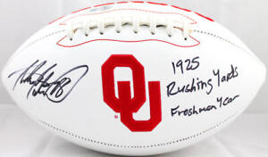 Adrian Peterson Signed Oklahoma Sooners Logo Football w/Rush Yds.-Beckett W Holo