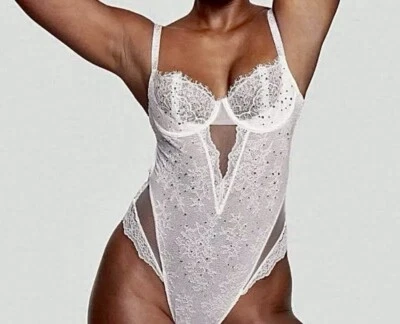 Victoria’a Secret Limited Edition Rhinestone Lace Unlined Balconette Teddy S NWT - Image 1 of 4