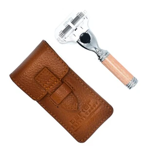 Parker Venus Compatible Travel Razor & Leather Carrying Case - Compact Size - Picture 1 of 6