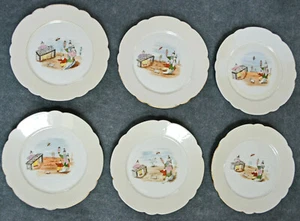 NICE SET 6 ANTIQUE 19th CENTURY DESSERT PLATES HAND-PAINTED JAPANESE DECORATION - Picture 1 of 4