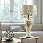 Glam Boho Champagne Table Lamp Hanging Crystal Jeweled Metal Shade Mosaic Base