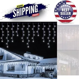 Versatile 8-Mode LED Icicle Lights - 33ft, Cool White Illumination for Festivals - Picture 1 of 9