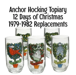 Vtg Anchor Hocking Topiary 12 Days of Christmas Glasses Sears/Kmart Ed. 1979-82 - Picture 1 of 42