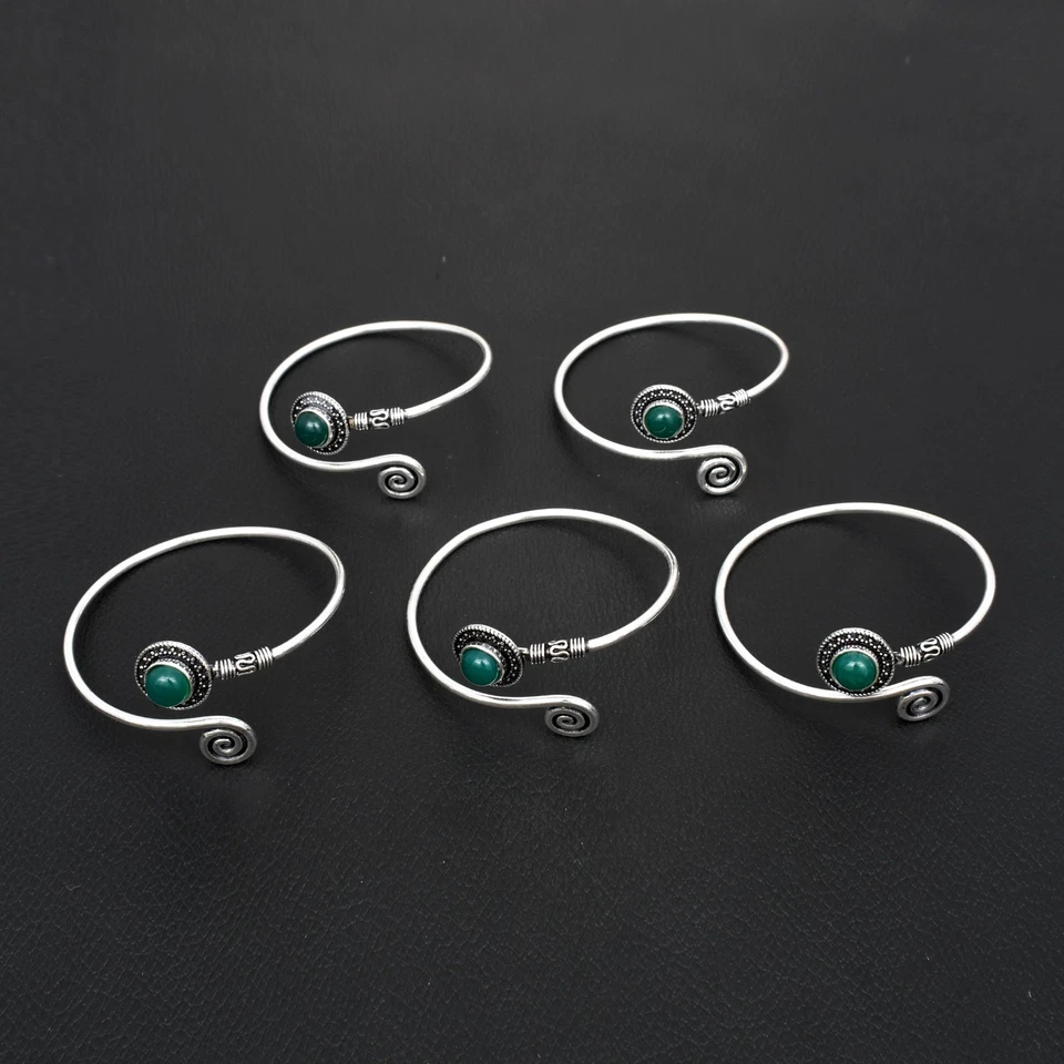 Brazalete ajustable hecho a mano étnico de piedras preciosas de ónix verde 5 piezas joyería JC-010 Foto 1 de 1