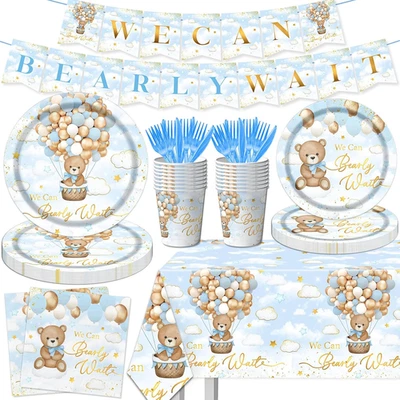 Decoraciones de baby shower de oso azul, 142 piezas decoraciones de baby shower Bearly Wait Ta Foto 1 de 4